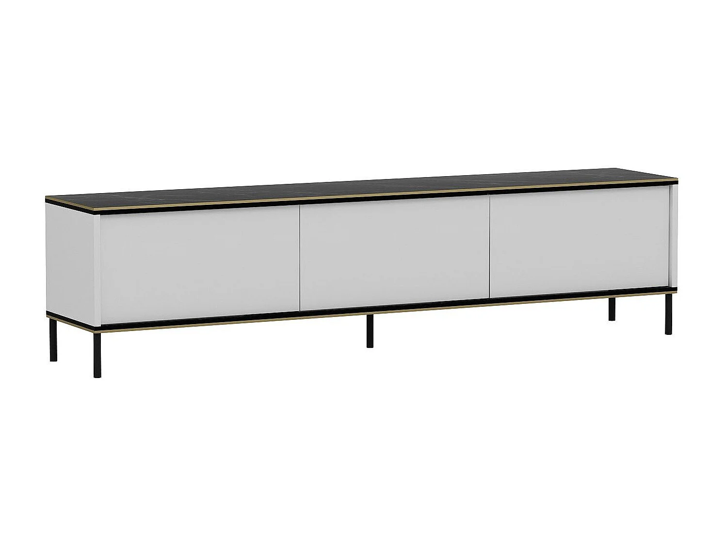 Mesa de tv Kailua 1711, Blanco|Mármol negro, 180x45x35cm