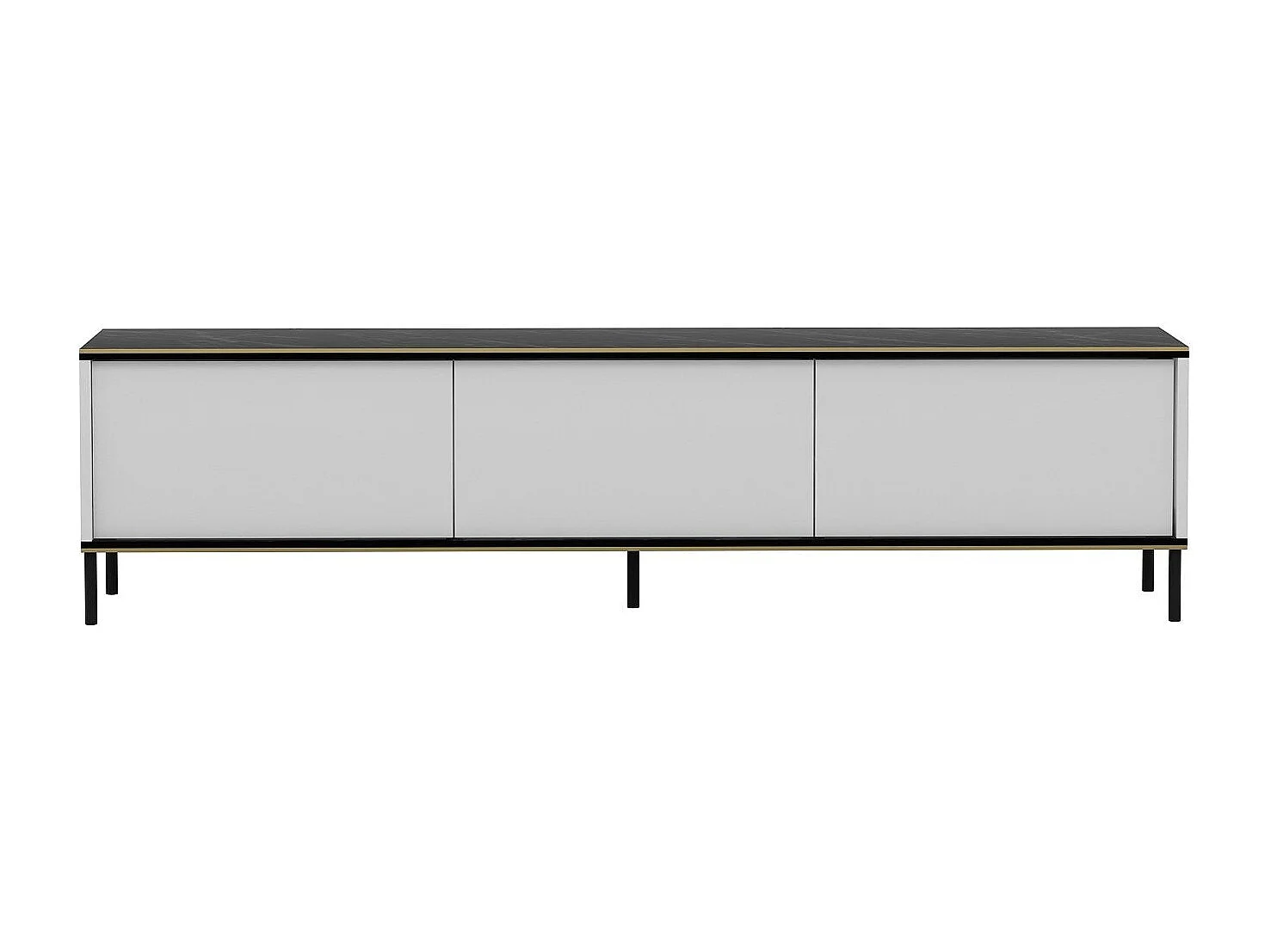 Mesa de tv Kailua 1711, Blanco|Mármol negro, 180x45x35cm