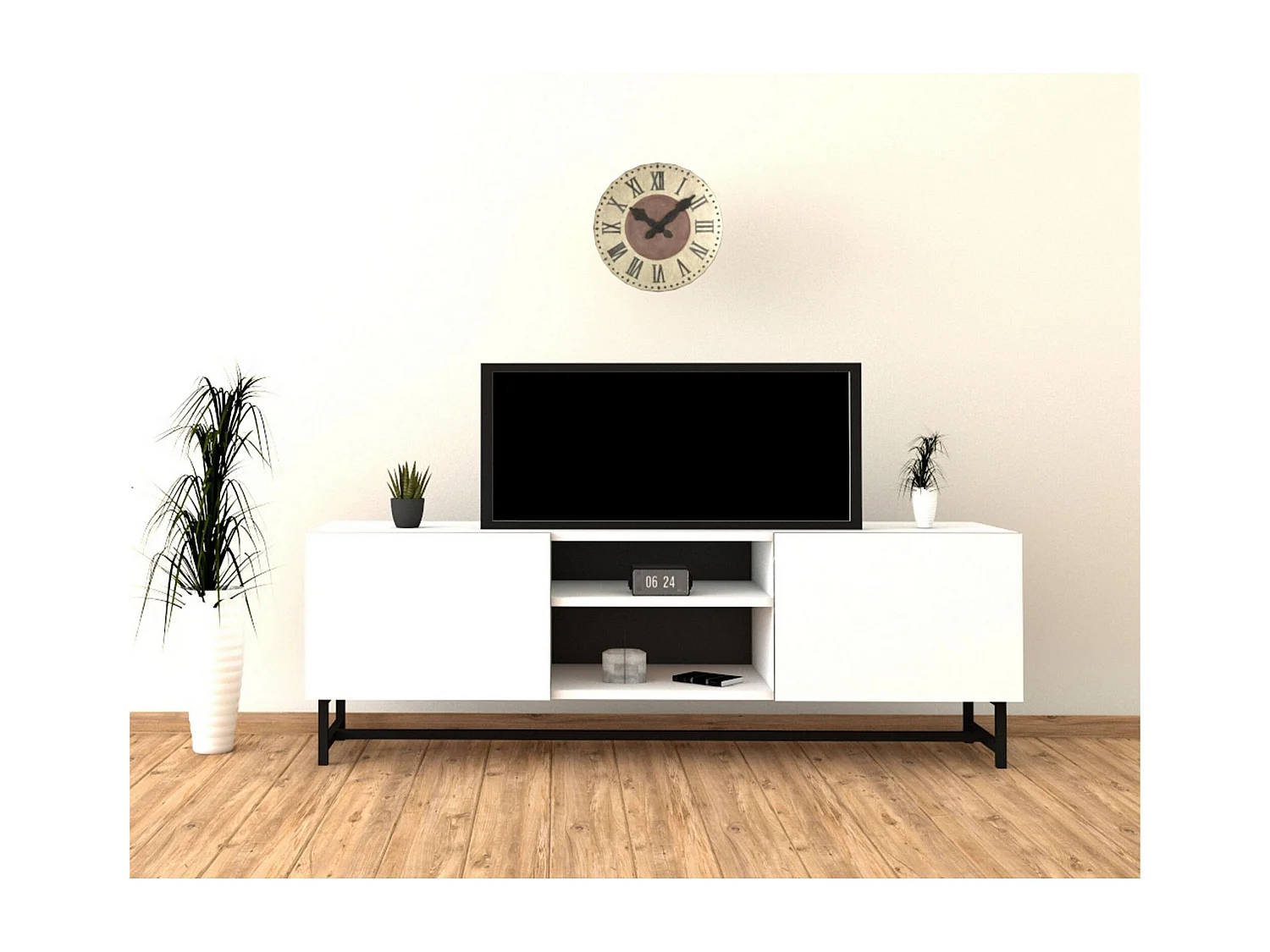 TV-meubel – 150 cm x 50 cm x 36,8 cm – Wit – Melamine gecoate spaanplaat