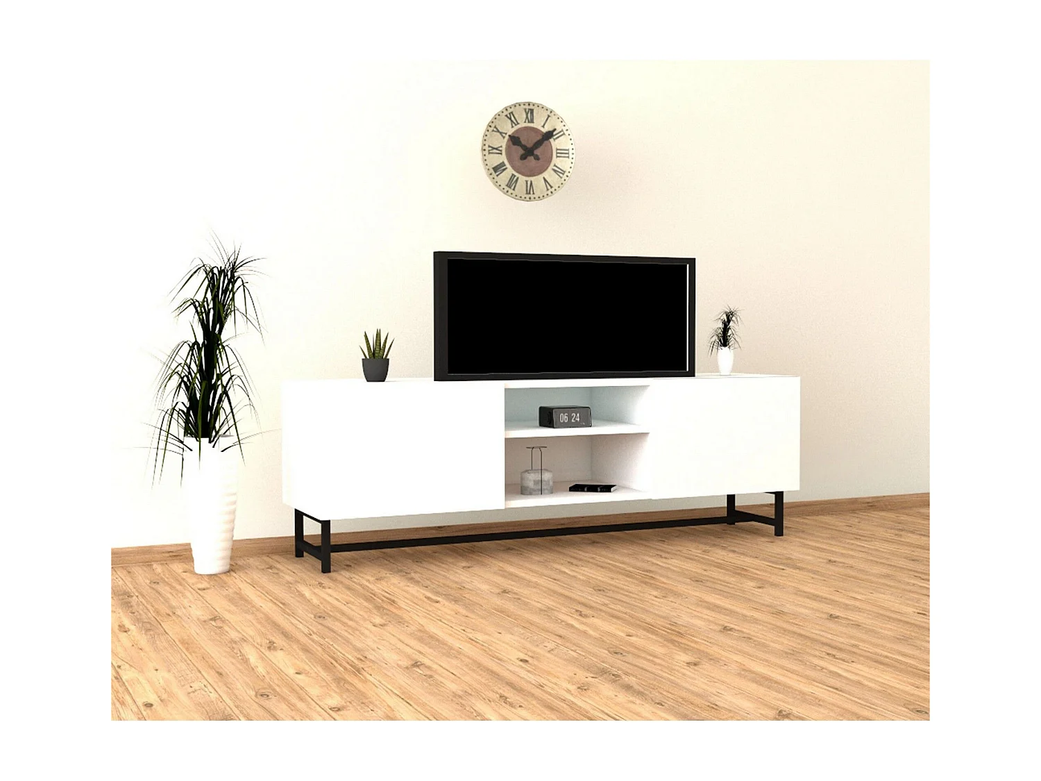 TV-meubel – 150 cm x 50 cm x 36,8 cm – Wit – Melamine gecoate spaanplaat