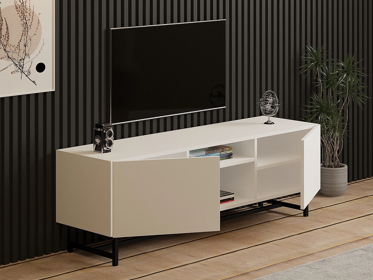 TV-meubel – 150 cm x 50 cm x 36,8 cm – Wit – Melamine gecoate spaanplaat