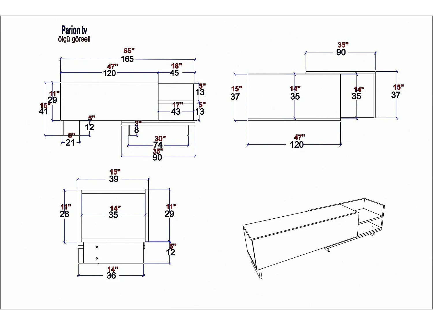 Móvel de TV escandinavo, 165 cm, branco e safira, 100% aglomerado revestido em melamina, 18 mm de espessura | Elegante e funcional para salas de estar modernas