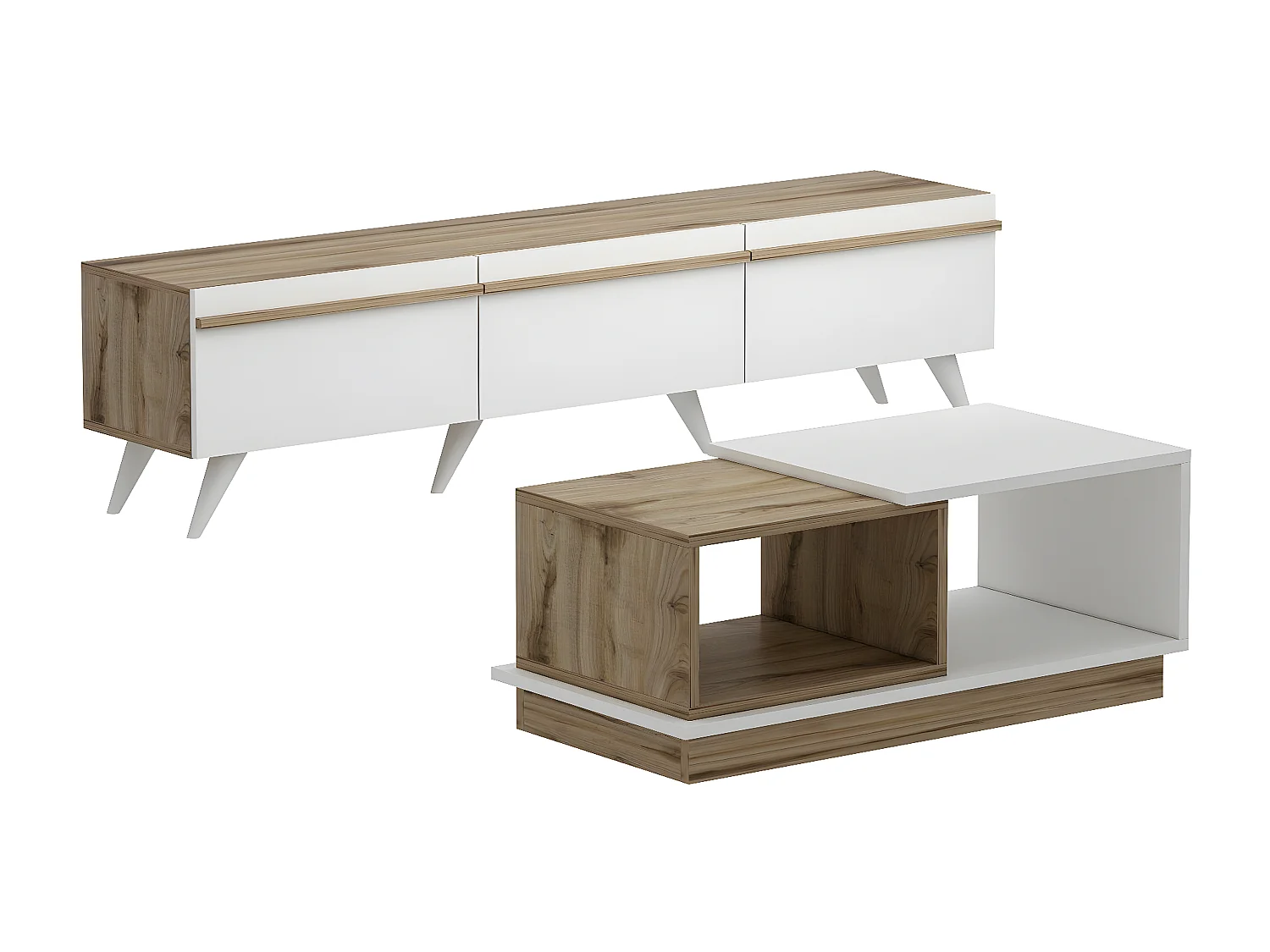 Ensemble meuble TV et table basse Druyes Blanc et Chêne clair