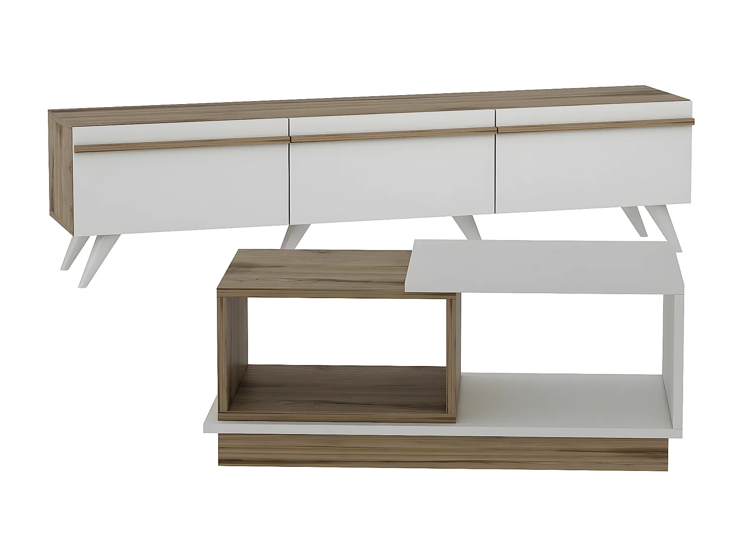 Ensemble meuble TV et table basse Druyes Blanc et Chêne clair