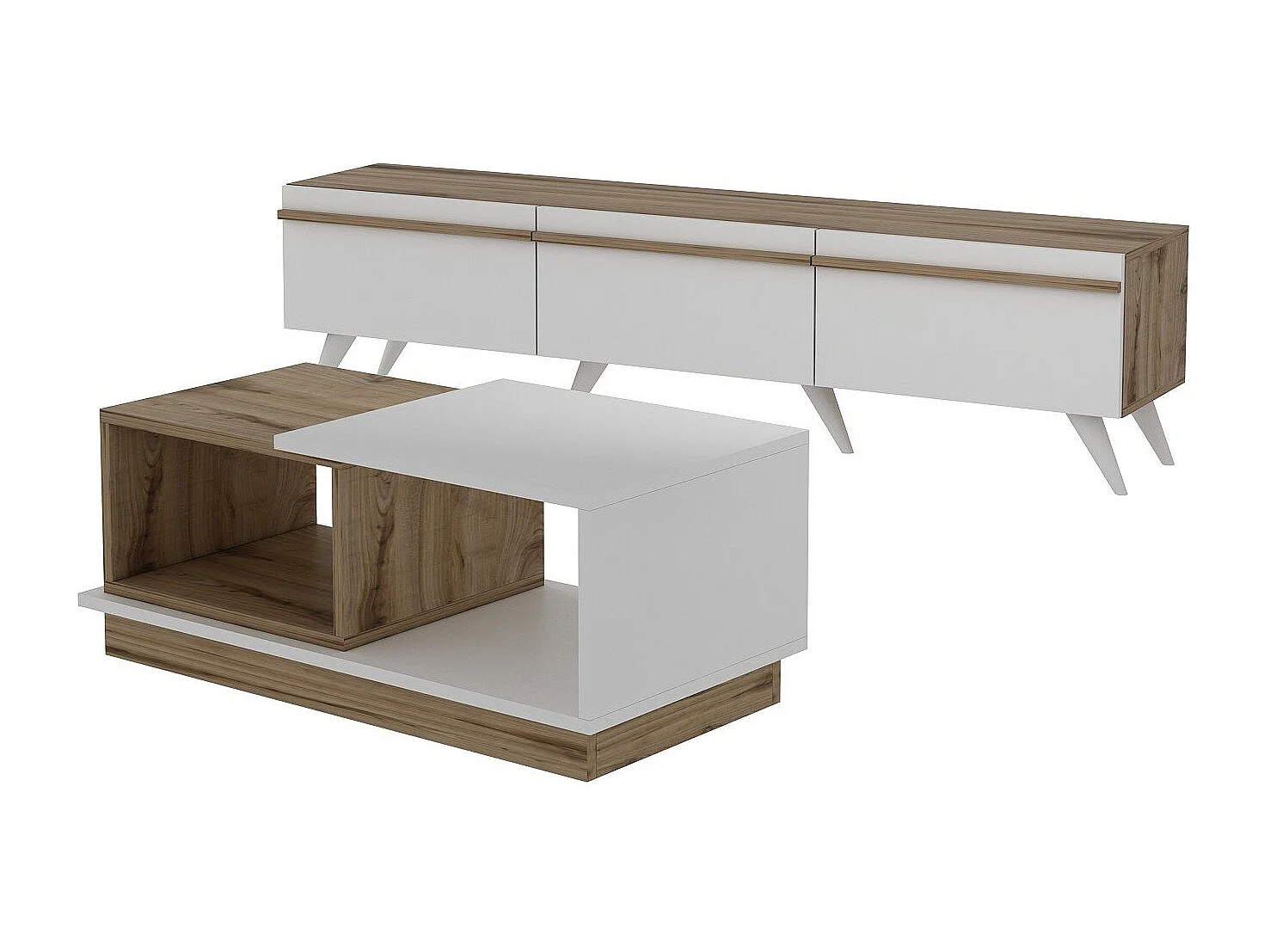 Ensemble meuble TV et table basse Druyes Blanc et Chêne clair