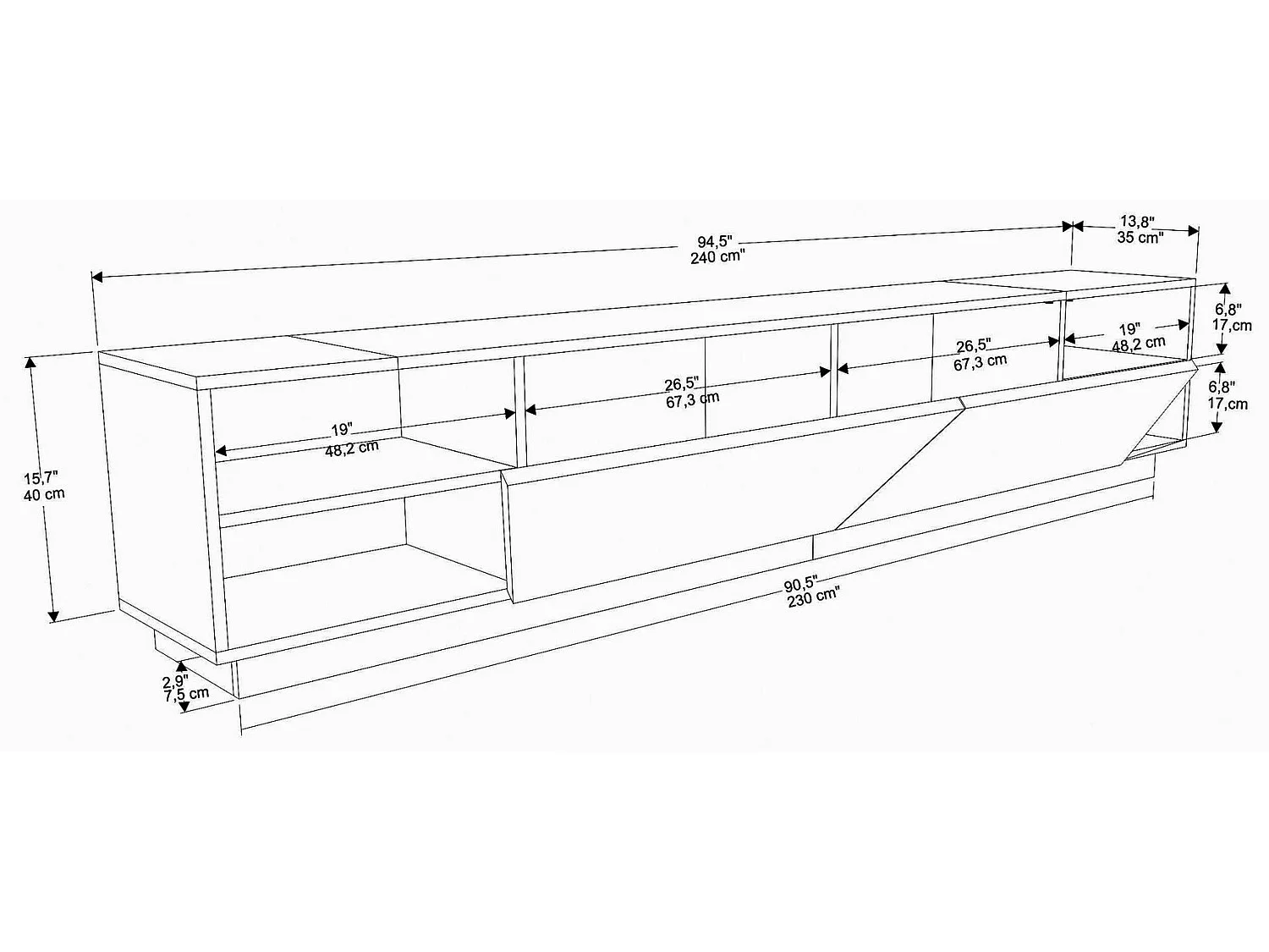 Mesa de tv Kailua 260, Roble|Antracita, Número de puertas: 2.00, 240x47x37cm