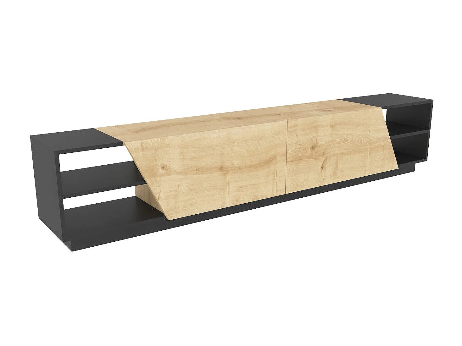 Mesa de tv Kailua 260, Roble|Antracita, Número de puertas: 2.00, 240x47x37cm