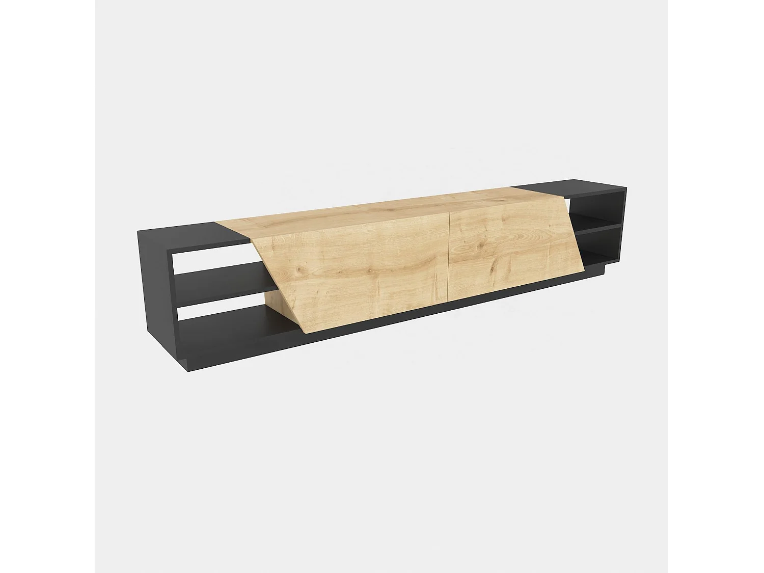 Skandinavischer TV-Ständer, 240 cm, Anthrazit und Eiche | 100 % melaminbeschichtete Spanplatte, 18 mm stark | Elegant und funktional für moderne Wohnzimmer