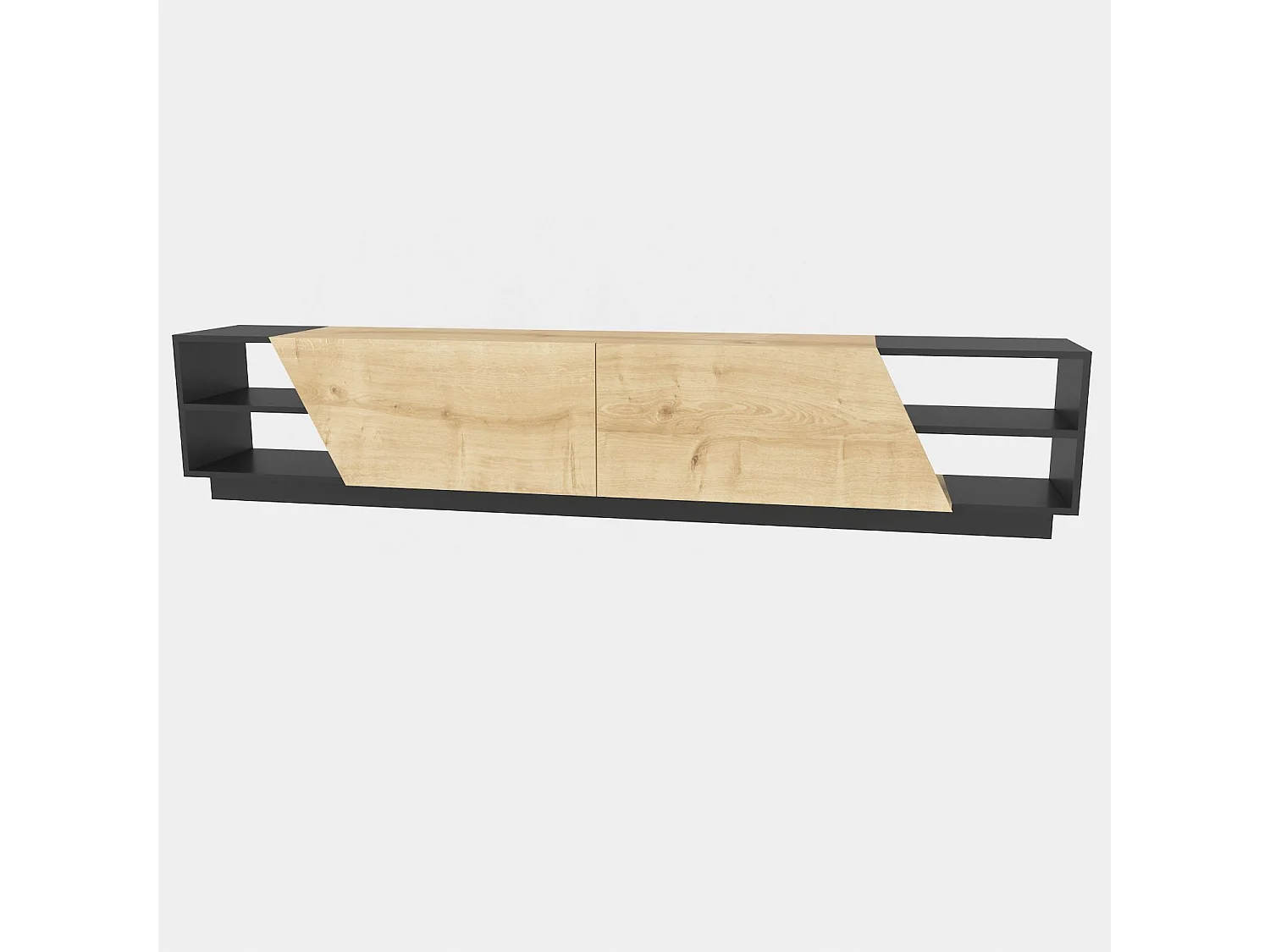 Skandinavischer TV-Ständer, 240 cm, Anthrazit und Eiche | 100 % melaminbeschichtete Spanplatte, 18 mm stark | Elegant und funktional für moderne Wohnzimmer