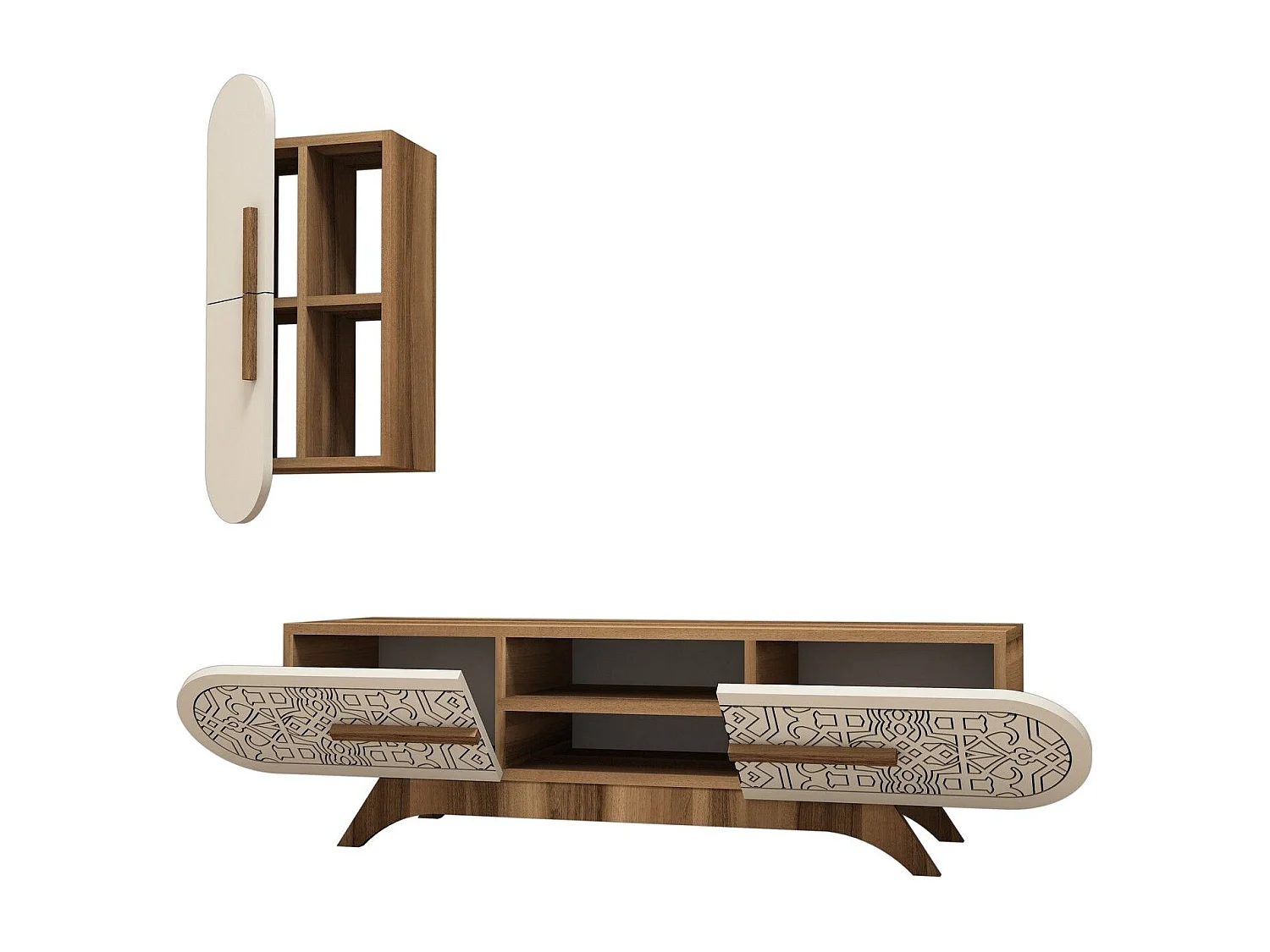 Conjunto de salón Kailua 1574, Crema|Nuez, Partes separadas|Con mesa de TV, 145x35cm