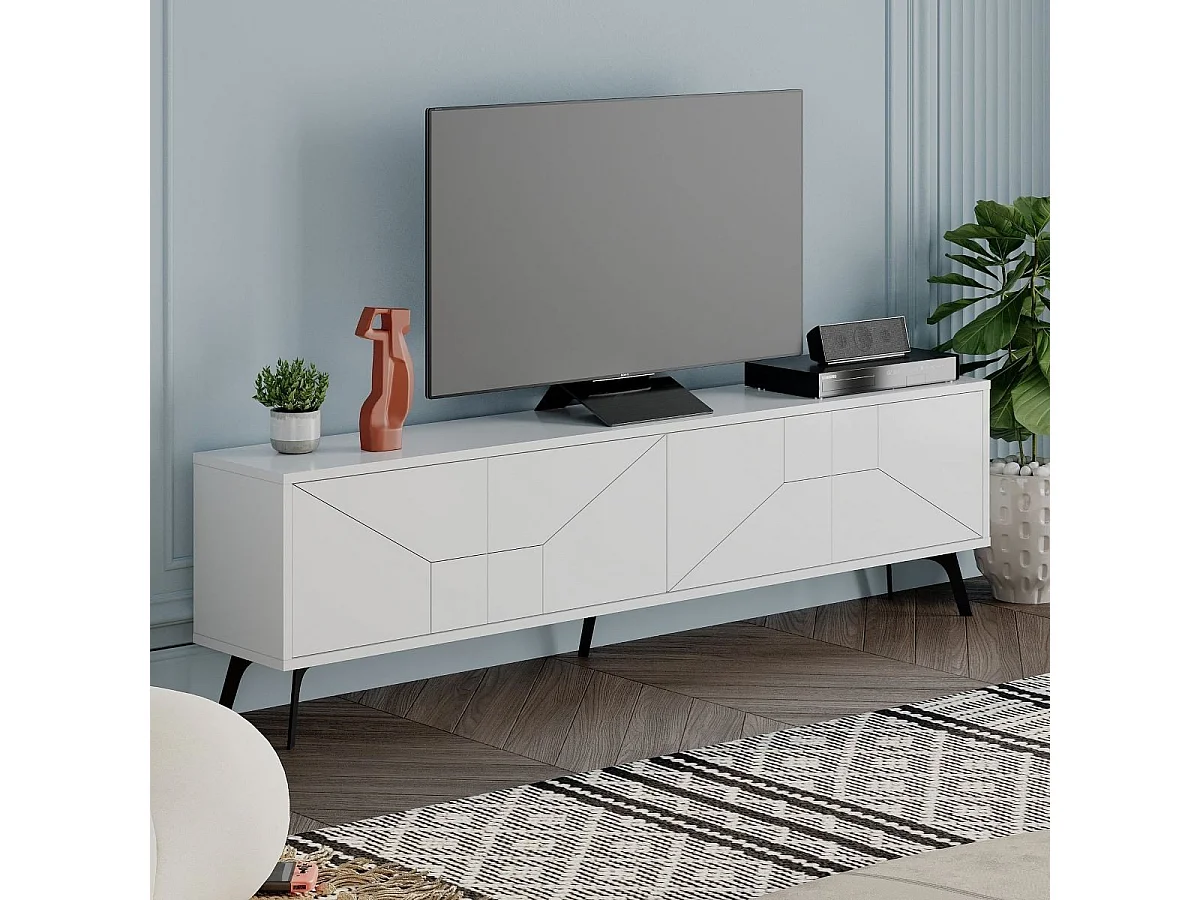 Móvel de TV – 180 cm – Branco – Aglomerado revestido em melamina