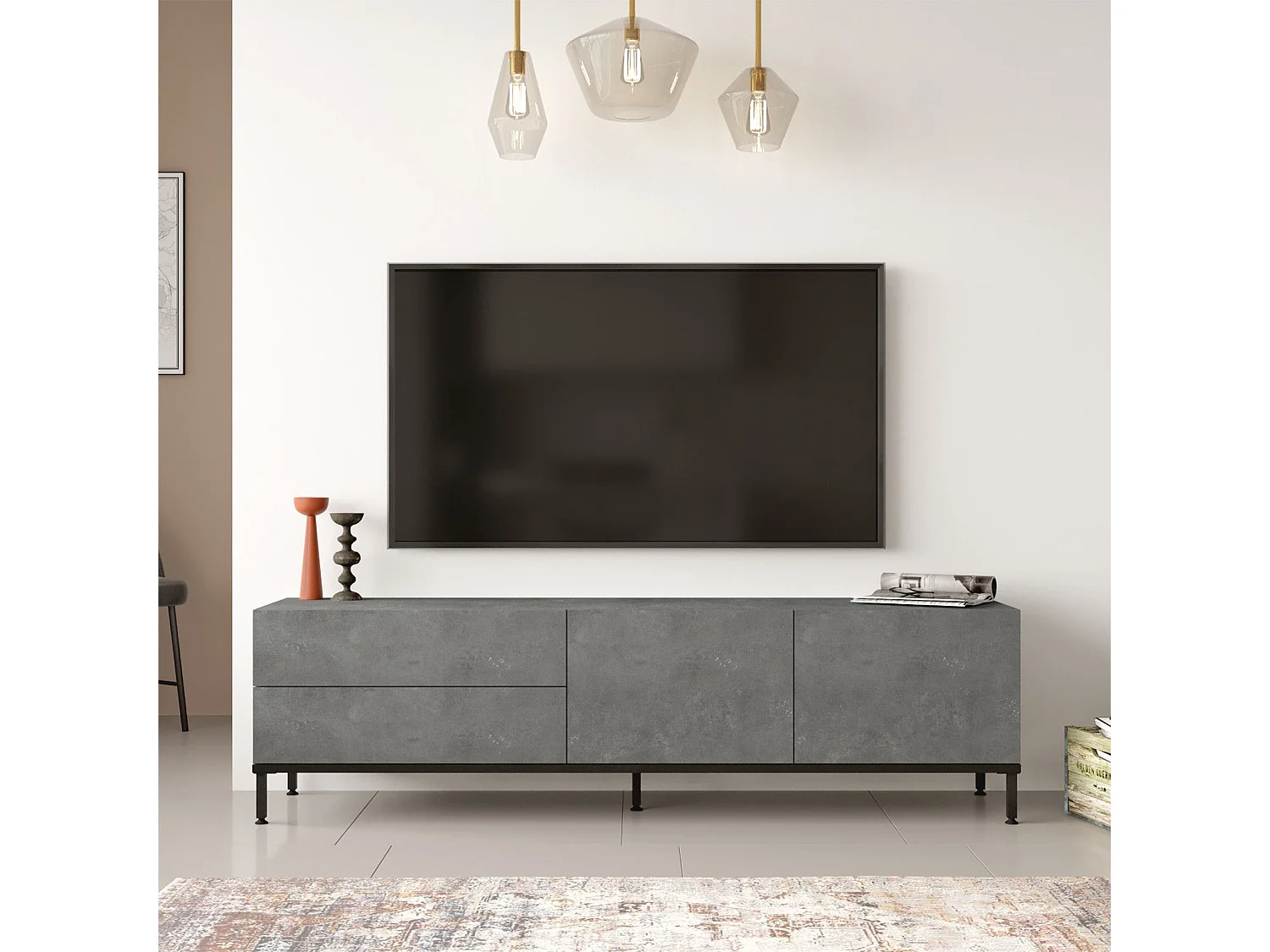 Mobile porta TV Kailua 1262, Grigio, 170x46x36cm