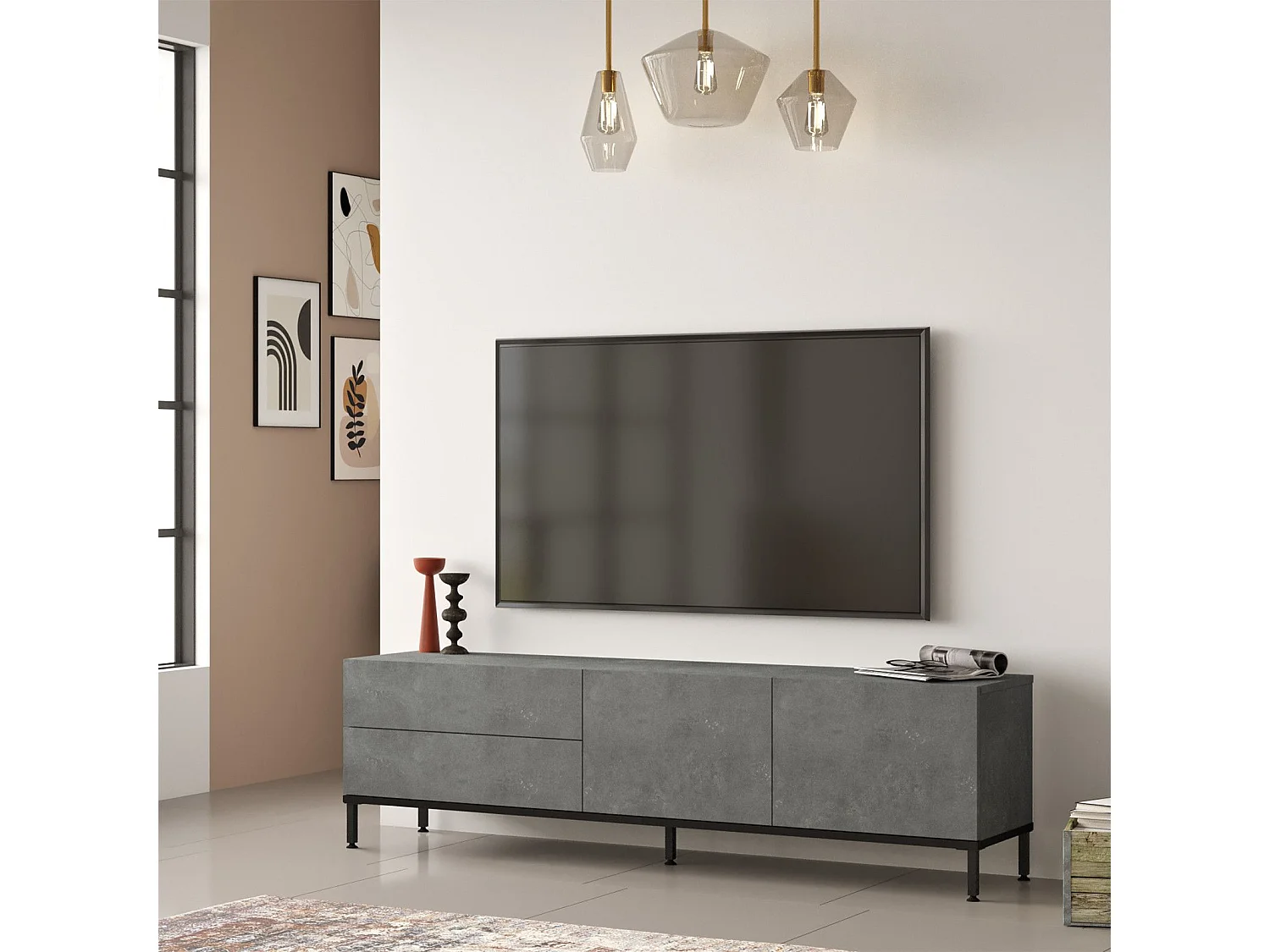 Mobile porta TV Kailua 1262, Grigio, 170x46x36cm