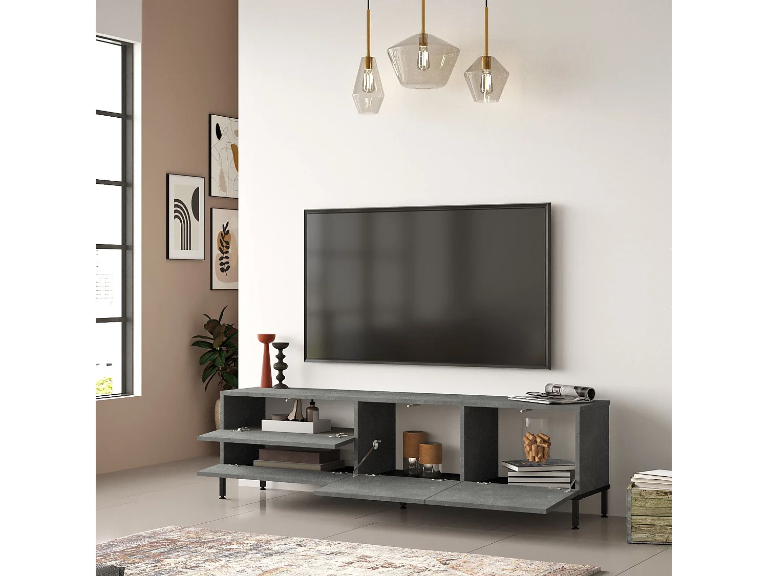 Mobile porta TV Kailua 1262, Grigio, 170x46x36cm