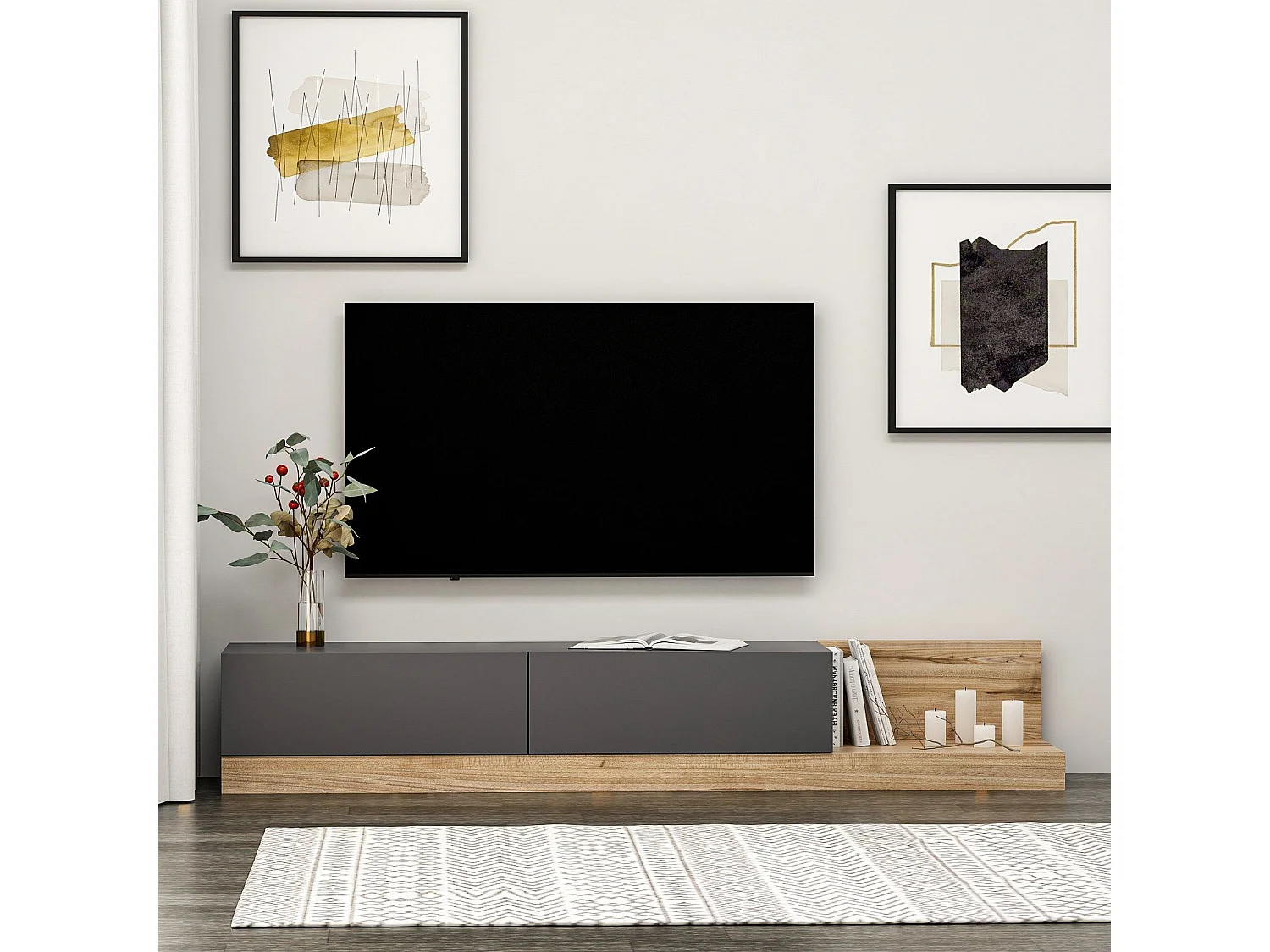 Mesa de tv Kailua 1697, Nogal|Antracita, 180x30x37cm