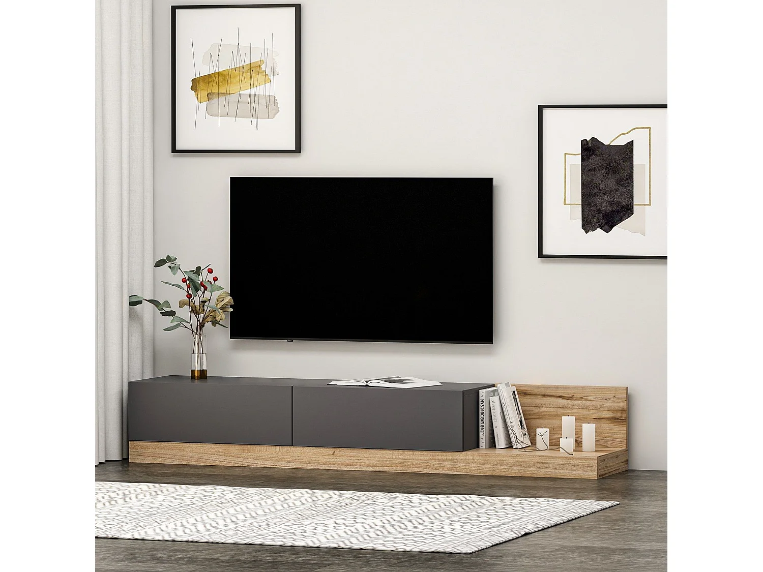 Mesa de tv Kailua 1697, Nogal|Antracita, 180x30x37cm
