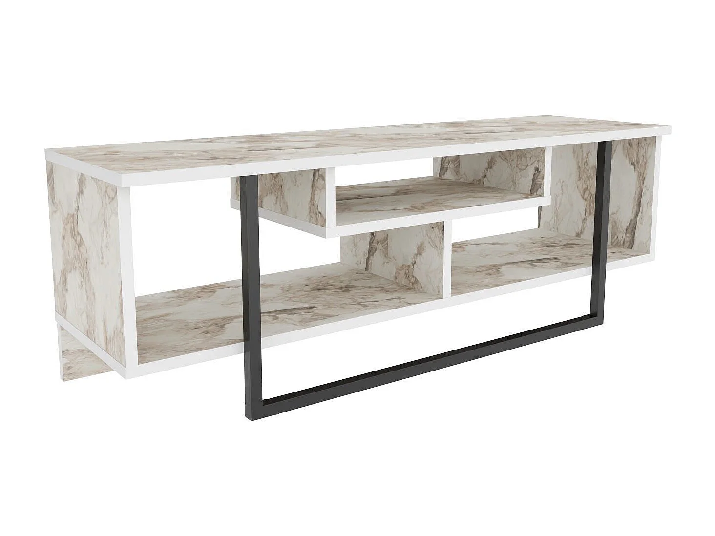 Meuble TV Nikolai 120cm Noir et Blanc Effet marbre