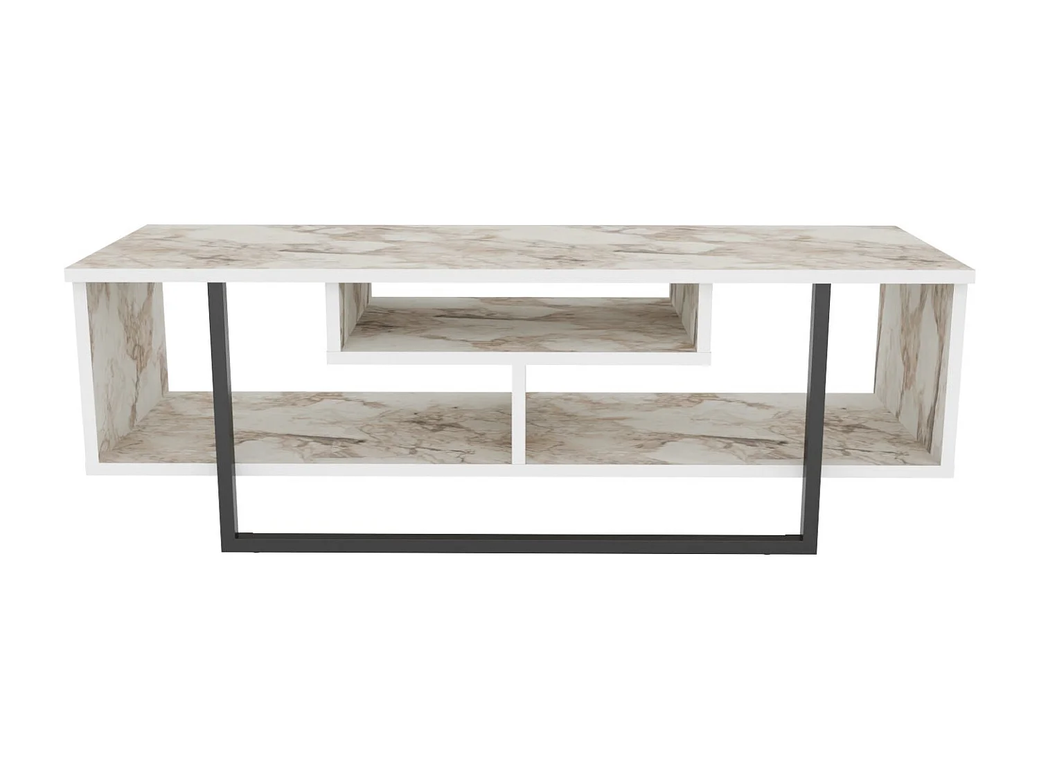 Meuble TV Nikolai 120cm Noir et Blanc Effet marbre