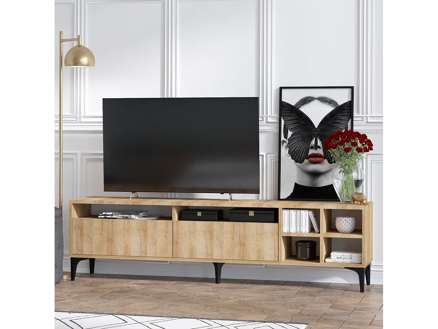 Mesa de tv Kailua 1019, De color marrón claro, 180x52x35cm