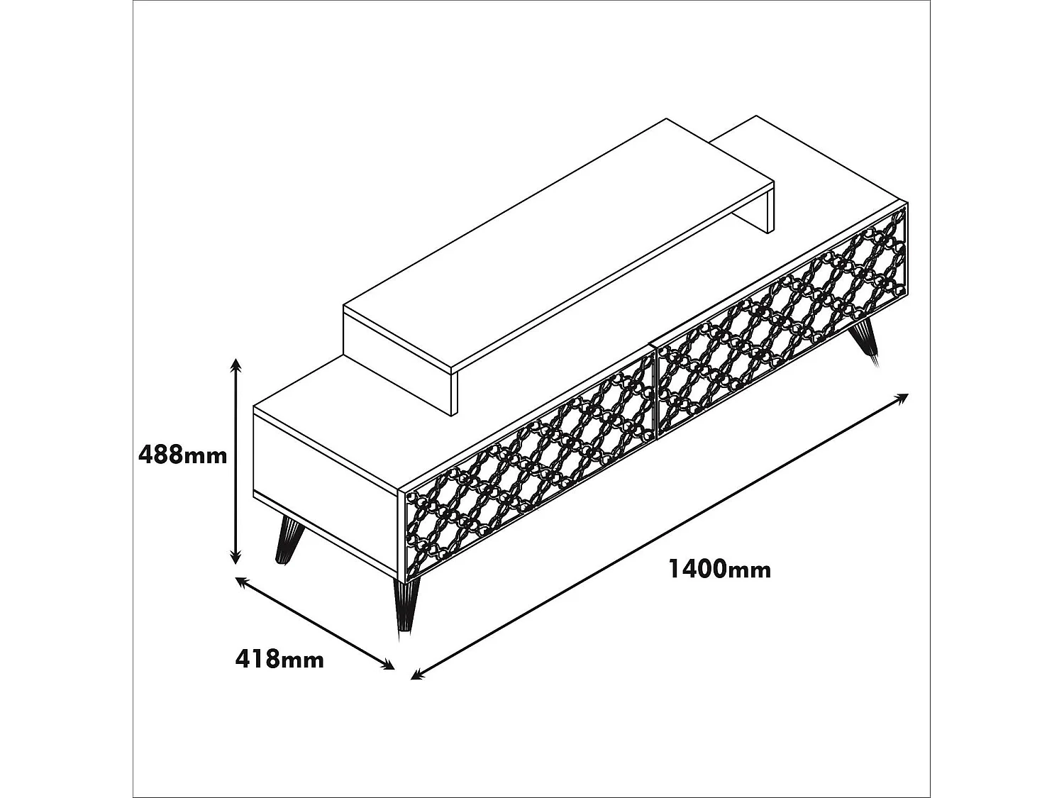 Meuble TV 2 portes basculante Dives L140cm Bois Motif Arabesque Blanc et Naturel