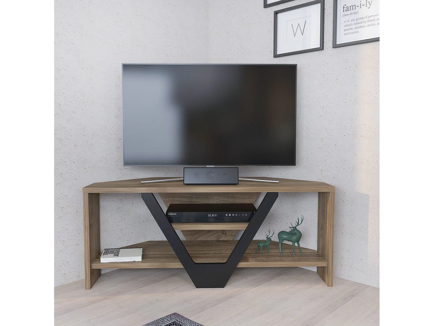 Eleganter TV-Ständer, Walnuss und Schwarz, 90 x 35 x 36,8 cm | 100 % melaminbeschichtete Spanplatte, 18 mm stark | Modernes Design für Wohn- und Entertainmenträume