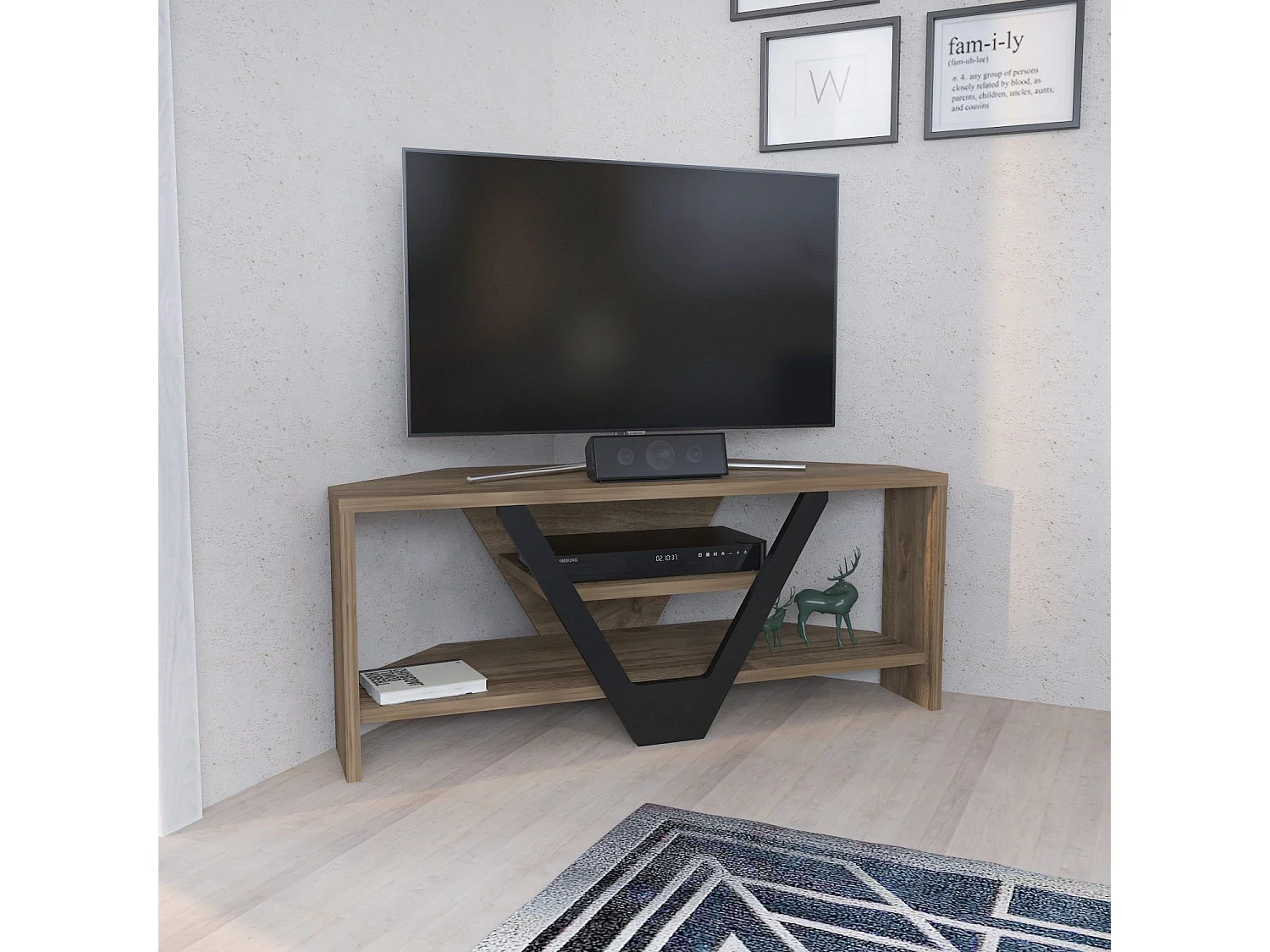 Eleganter TV-Ständer, Walnuss und Schwarz, 90 x 35 x 36,8 cm | 100 % melaminbeschichtete Spanplatte, 18 mm stark | Modernes Design für Wohn- und Entertainmenträume