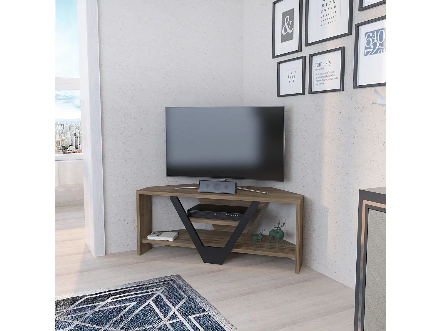 Eleganter TV-Ständer, Walnuss und Schwarz, 90 x 35 x 36,8 cm | 100 % melaminbeschichtete Spanplatte, 18 mm stark | Modernes Design für Wohn- und Entertainmenträume