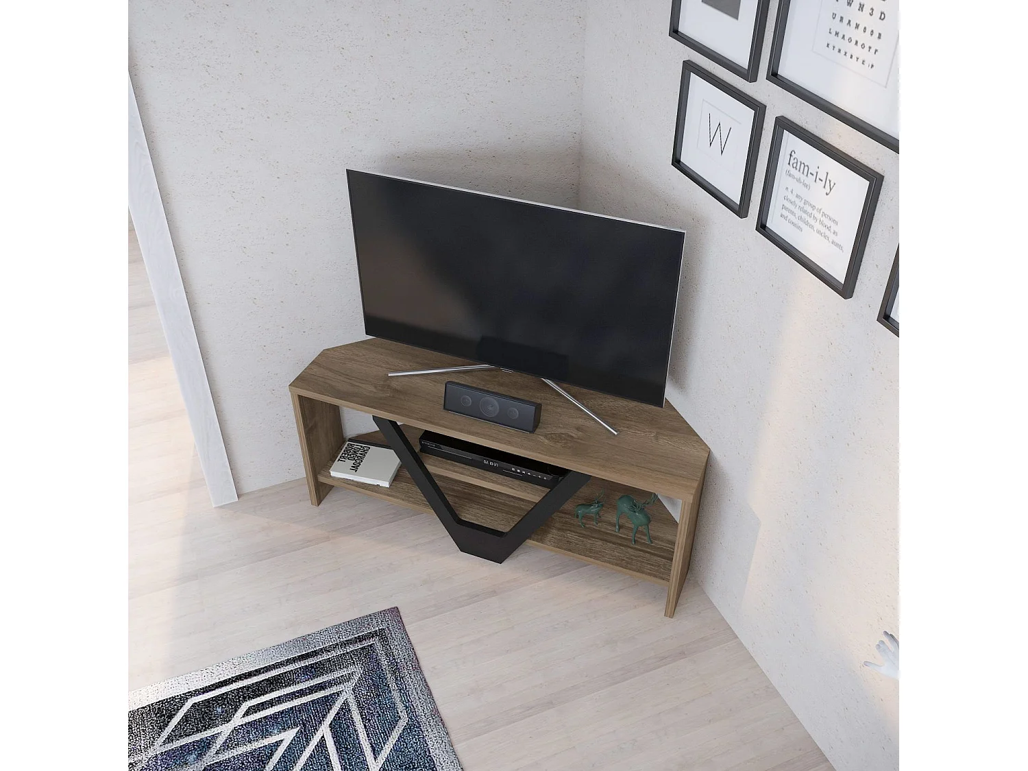 Eleganter TV-Ständer, Walnuss und Schwarz, 90 x 35 x 36,8 cm | 100 % melaminbeschichtete Spanplatte, 18 mm stark | Modernes Design für Wohn- und Entertainmenträume