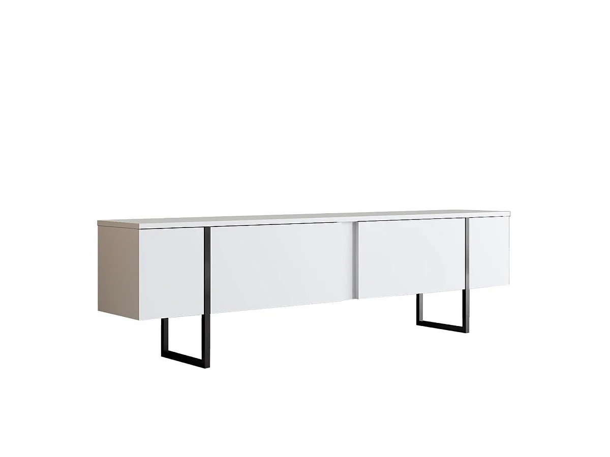 Modern TV Stand with 2 Foldable Doors - 180 cm - White/Black - Melamine