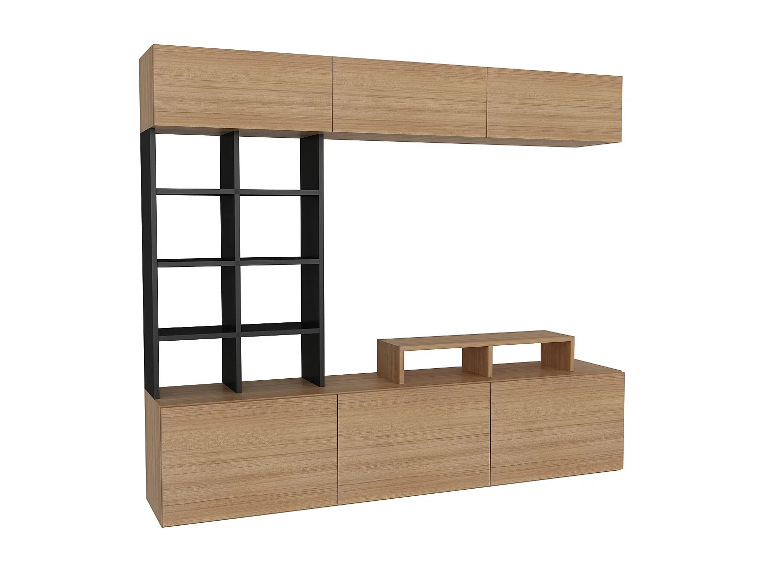 Móvel de TV moderno – 180 cm de largura – Teca e Preto – MDF revestido em melamina