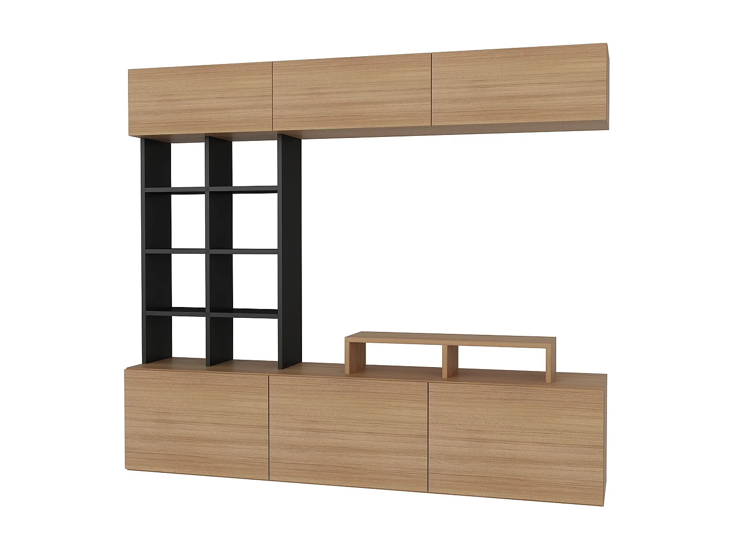 Móvel de TV moderno – 180 cm de largura – Teca e Preto – MDF revestido em melamina