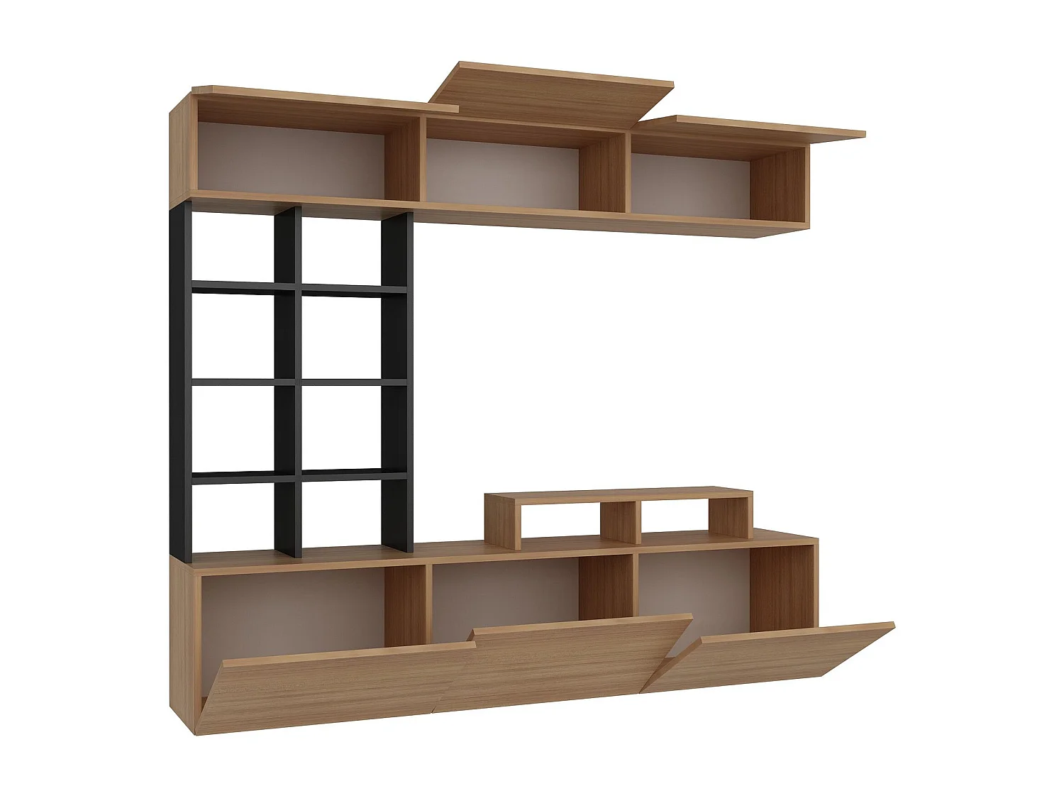 Móvel de TV moderno – 180 cm de largura – Teca e Preto – MDF revestido em melamina