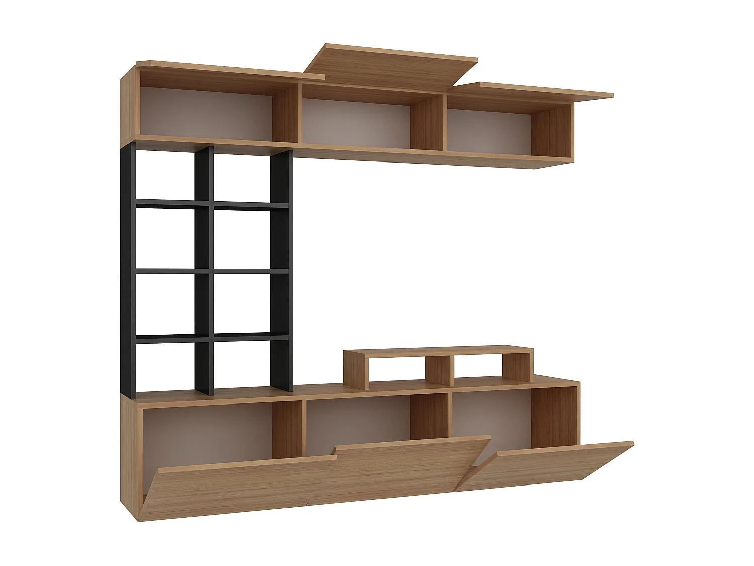 Móvel de TV moderno – 180 cm de largura – Teca e Preto – MDF revestido em melamina