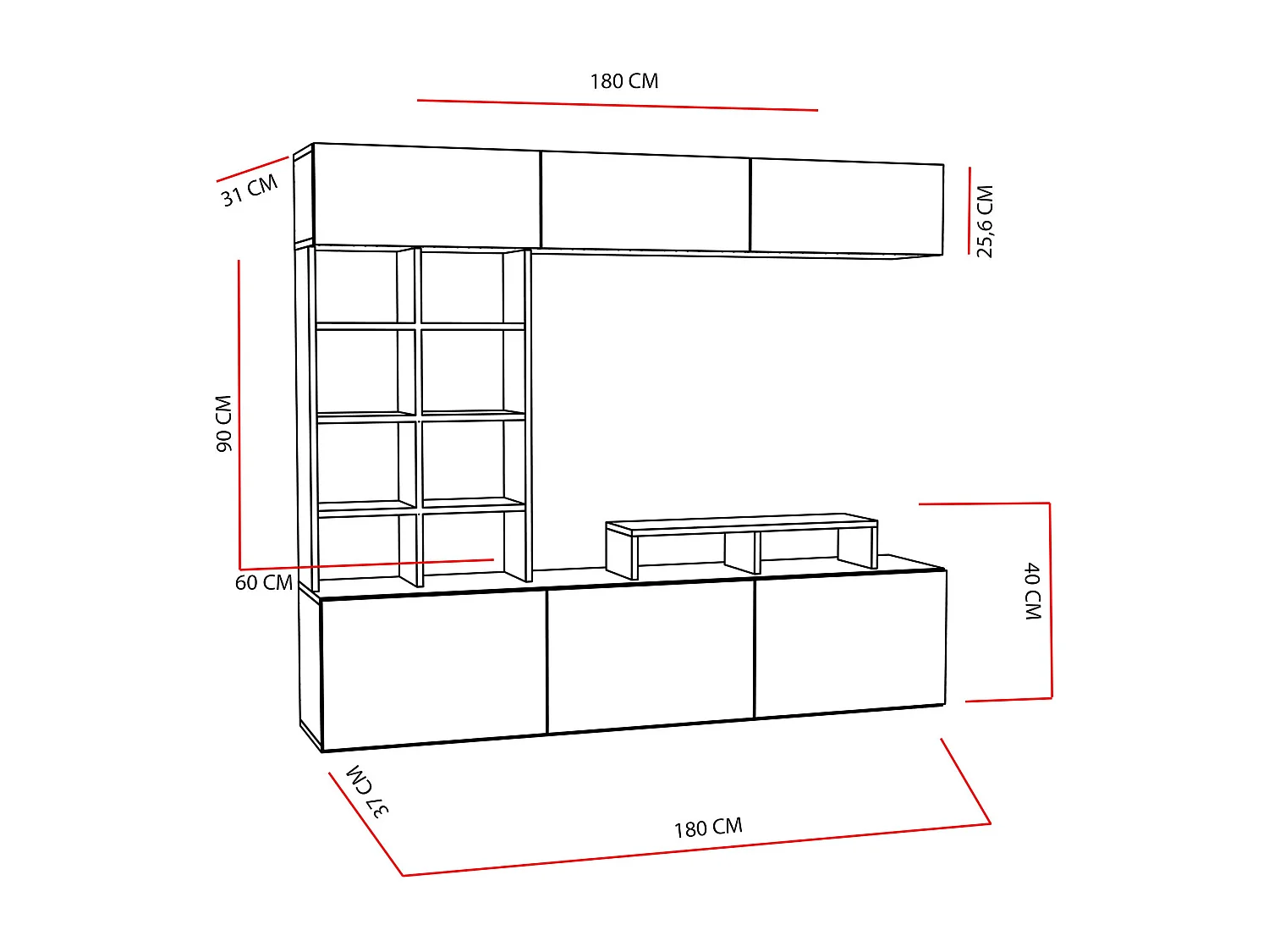 Mobile porta TV moderno – larghezza 180 cm – Teak e Nero – MDF rivestito in melaminico