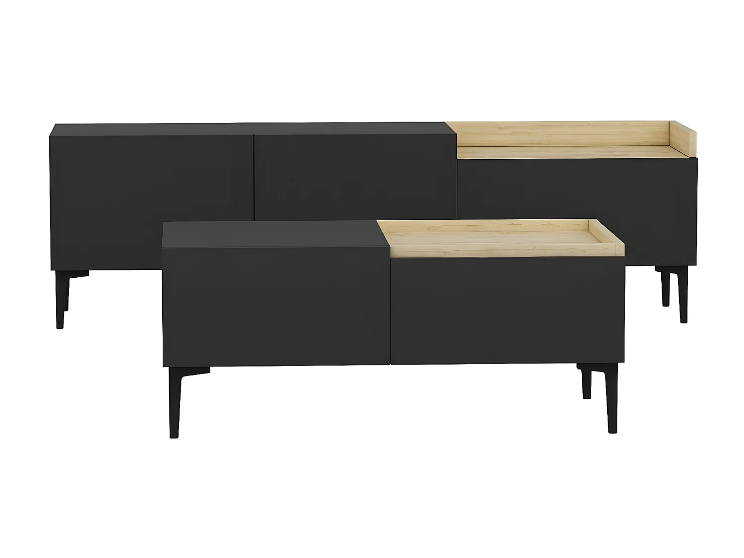 Ensemble meuble TV et table basse Sioux Bois clair et Anthracite