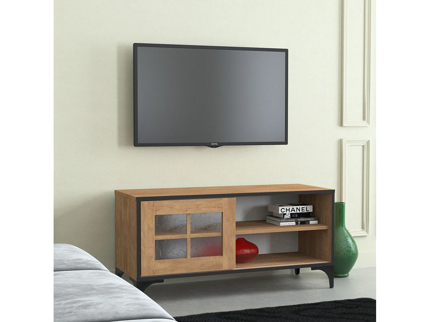 Mueble de TV – 100 cm x 54 cm x 42 cm – Roble – Tablero de partículas recubierto de melamina