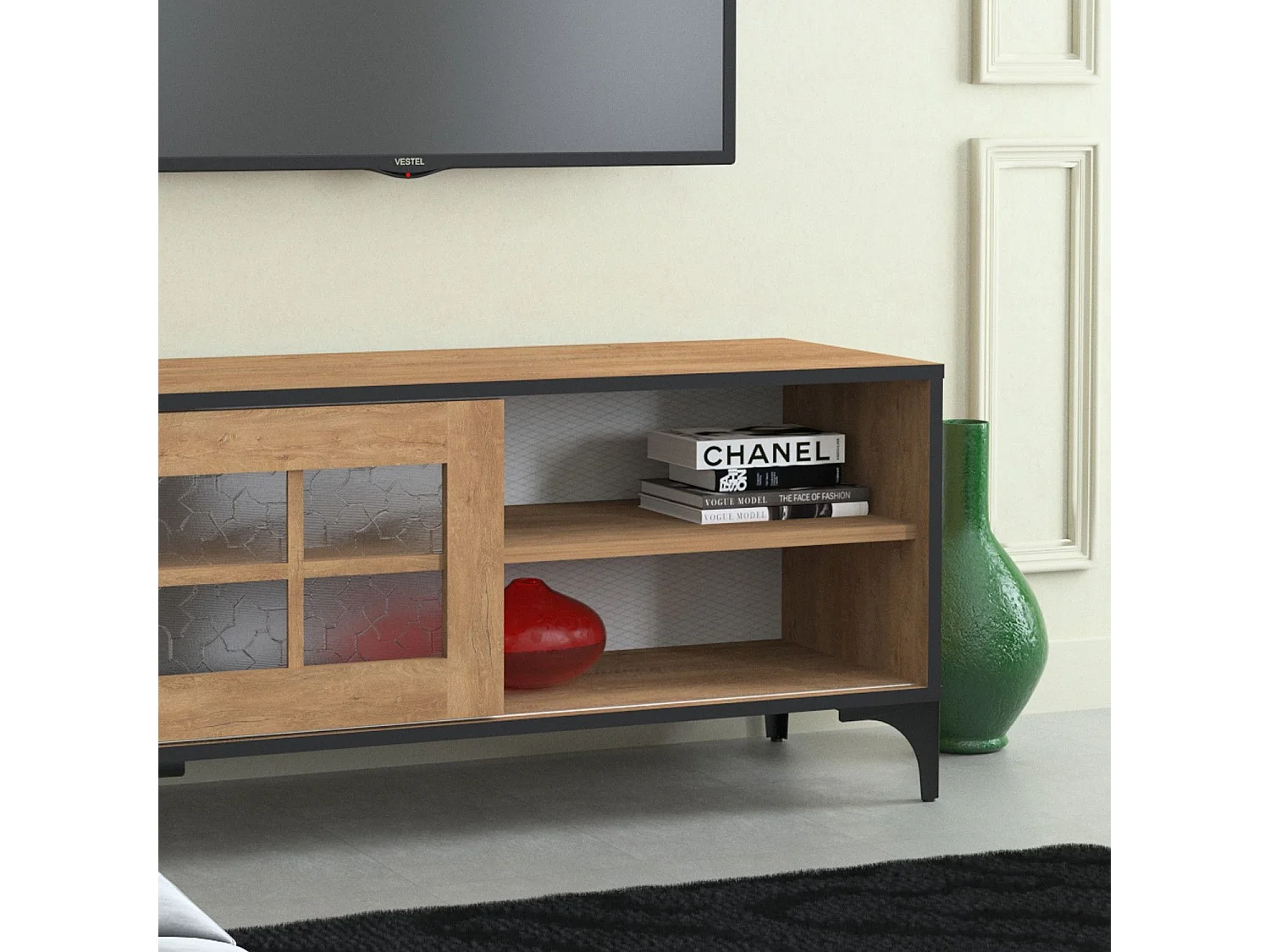 Mueble de TV – 100 cm x 54 cm x 42 cm – Roble – Tablero de partículas recubierto de melamina