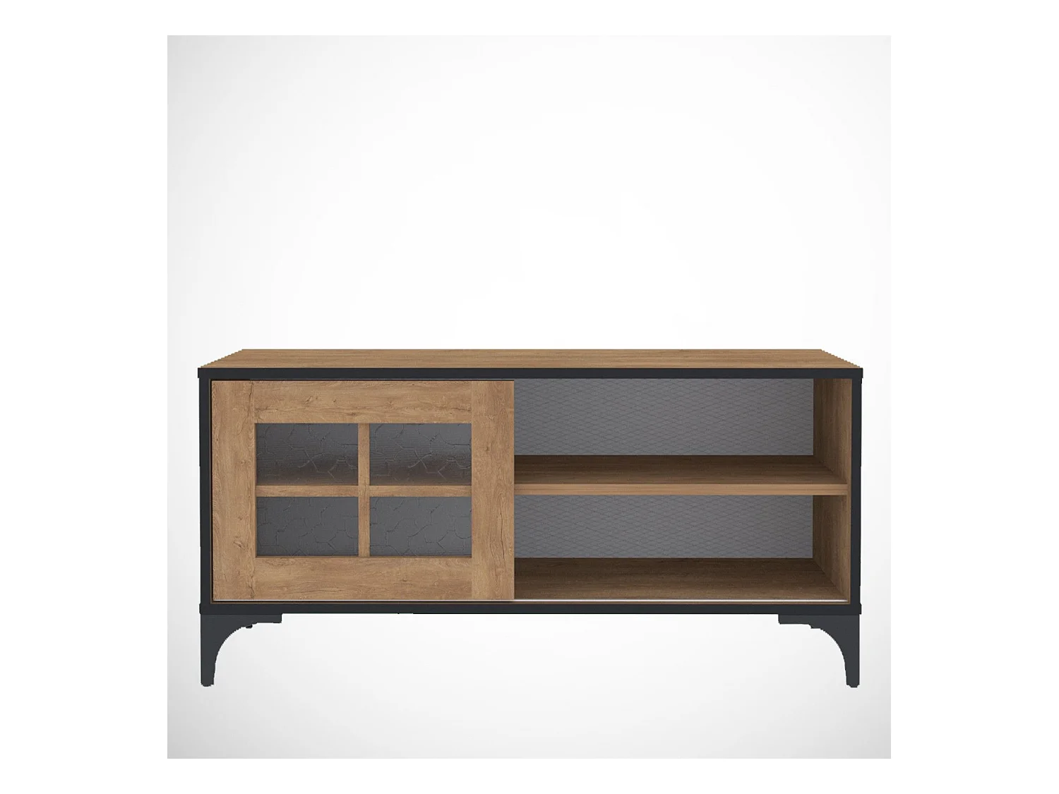 Meuble TV Nemorosa 100cm Bois Chêne et Métal Noir