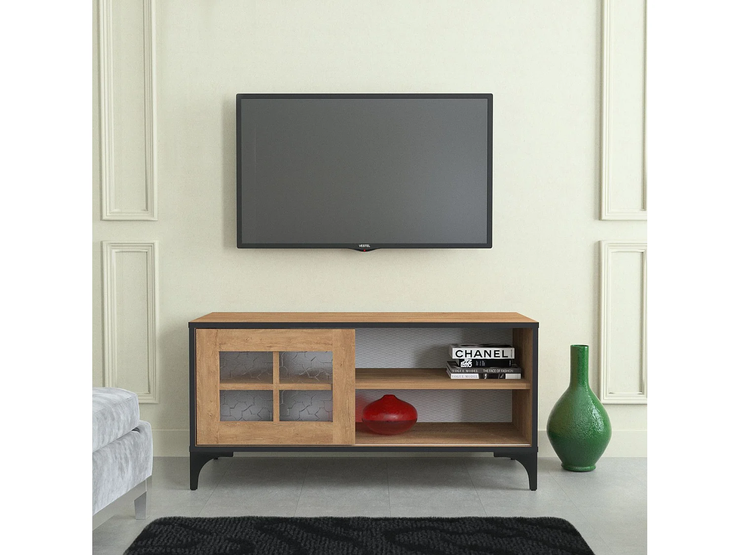 Stojak pod TV – 100 cm x 54 cm x 42 cm – Dąb – Płyta wiórowa pokryta melaminą
