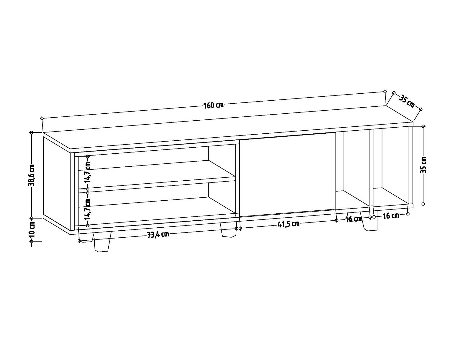 Meuble TV Prifma Bois intérieur Chêne et Blanc