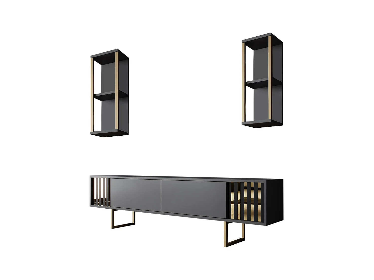 Conjunto de salón Kailua Z105, Dorado|Antracita, Partes separadas|Con mesa de TV, 180cm