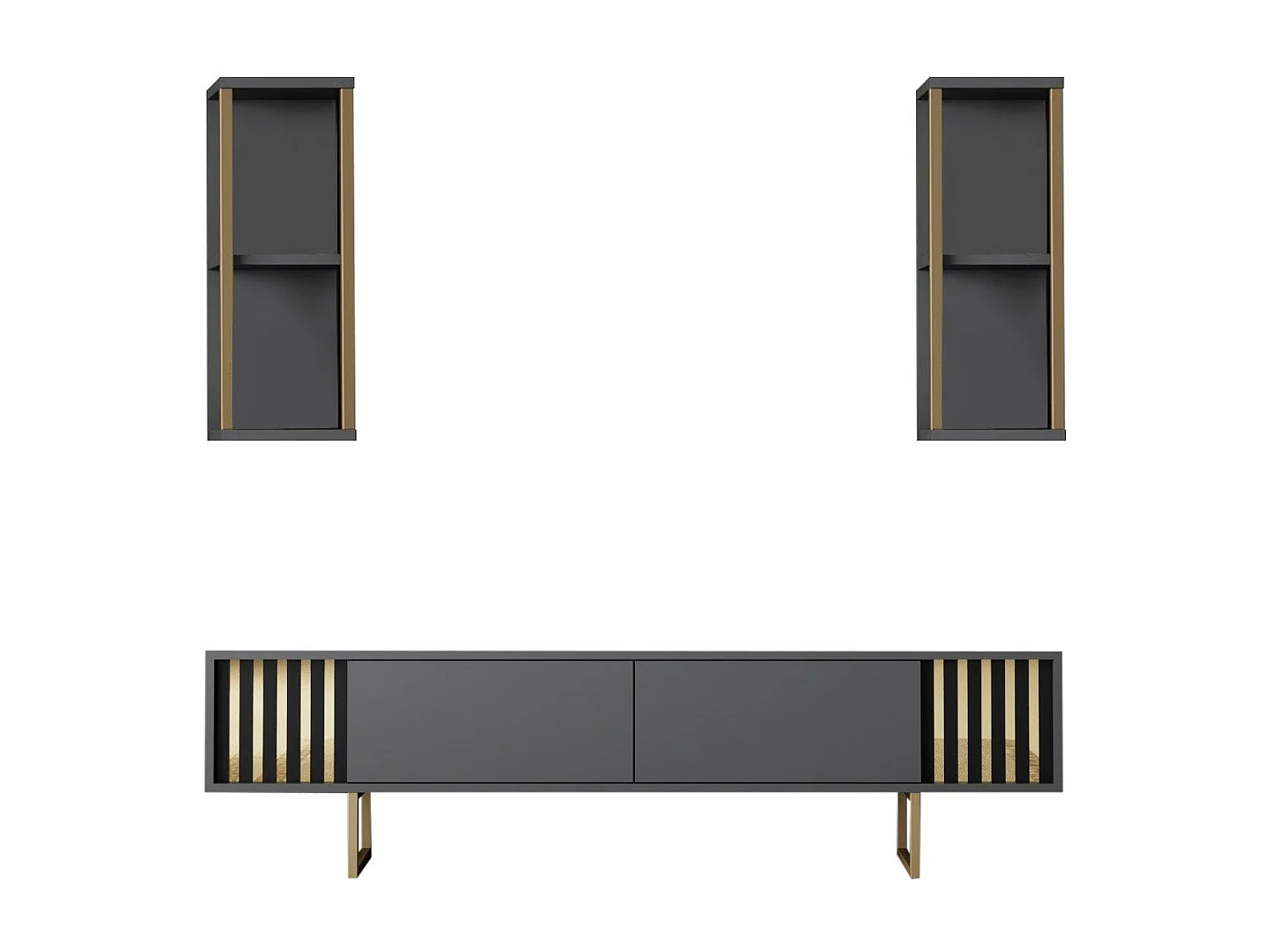 Conjunto de salón Kailua Z105, Dorado|Antracita, Partes separadas|Con mesa de TV, 180cm