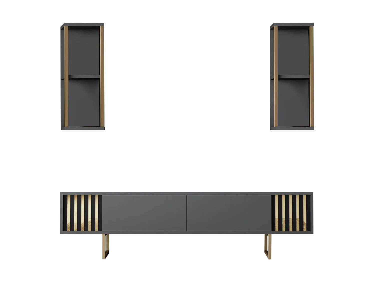 Ensemble meuble TV avec 2 étagères Manaslu Métal Or et Bois Anthracite