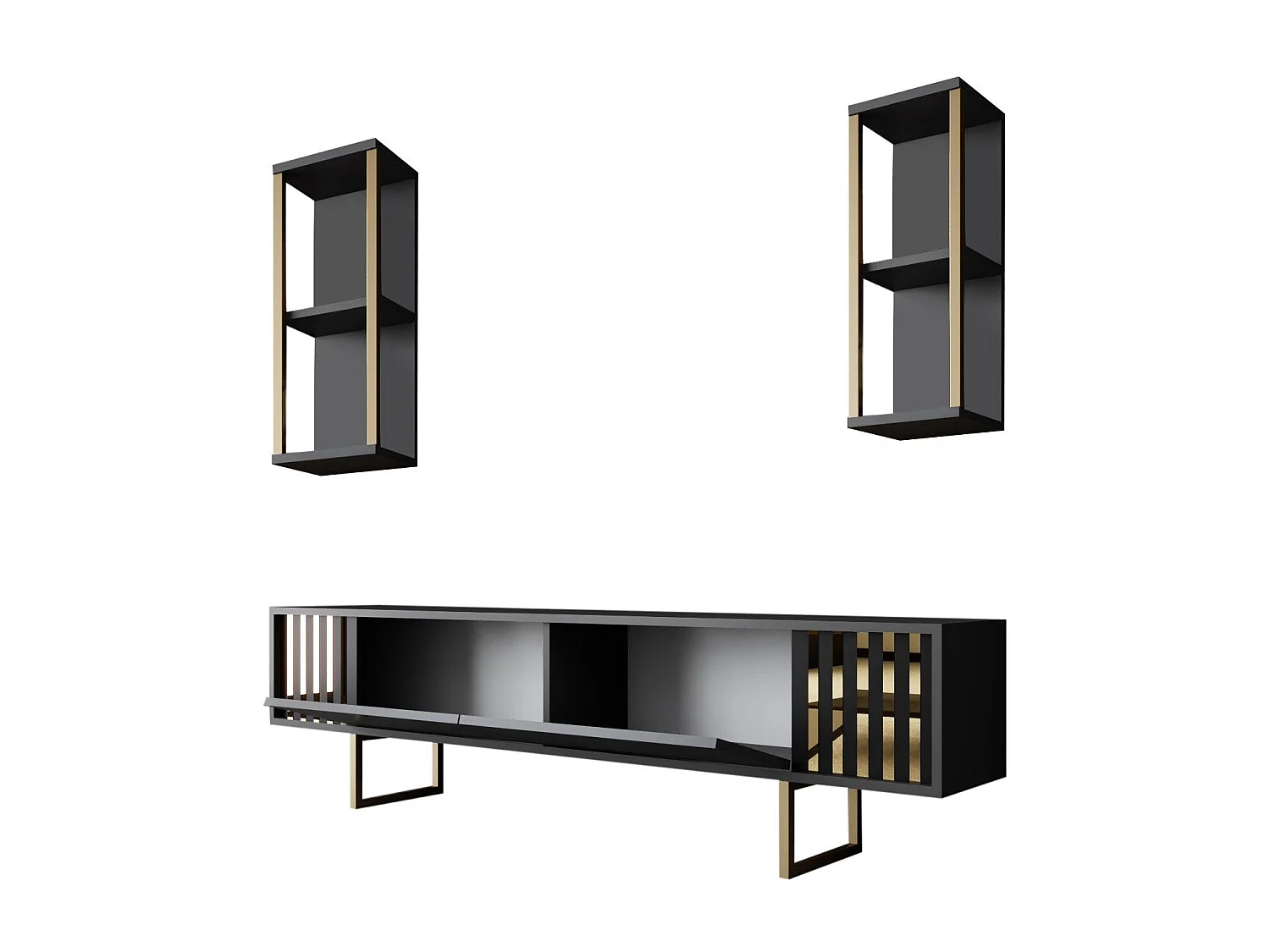 Ensemble meuble TV avec 2 étagères Manaslu Métal Or et Bois Anthracite