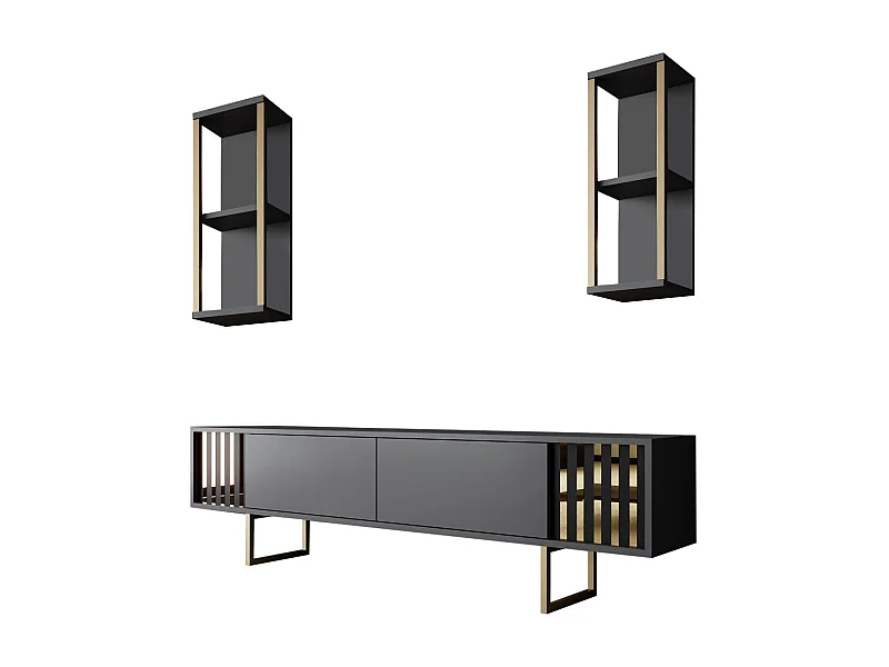 Elegante tv-standaard – 180 x 30 x 48 cm – Antraciet en zwart – Melamine gecoate spaanplaat