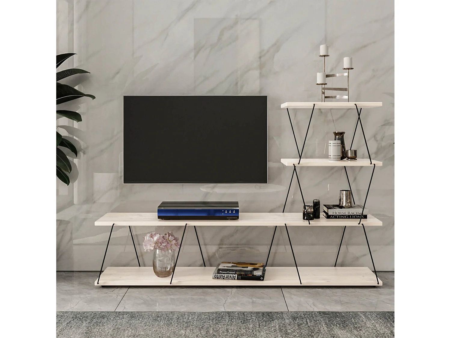 Mesa de tv Kailua 1335, Blanco, 150x93x30cm