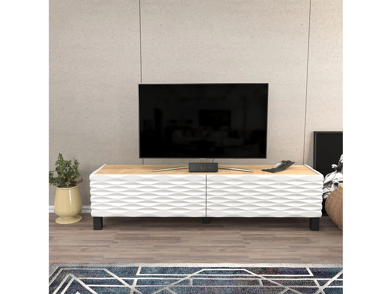 Traditionele tv-standaard, saffier en wit, 149,2 x 35 x 38 cm | 100% gemelamineerde spaanplaat, 18 mm dik | Stijlvolle opbergoplossing voor woonkamers