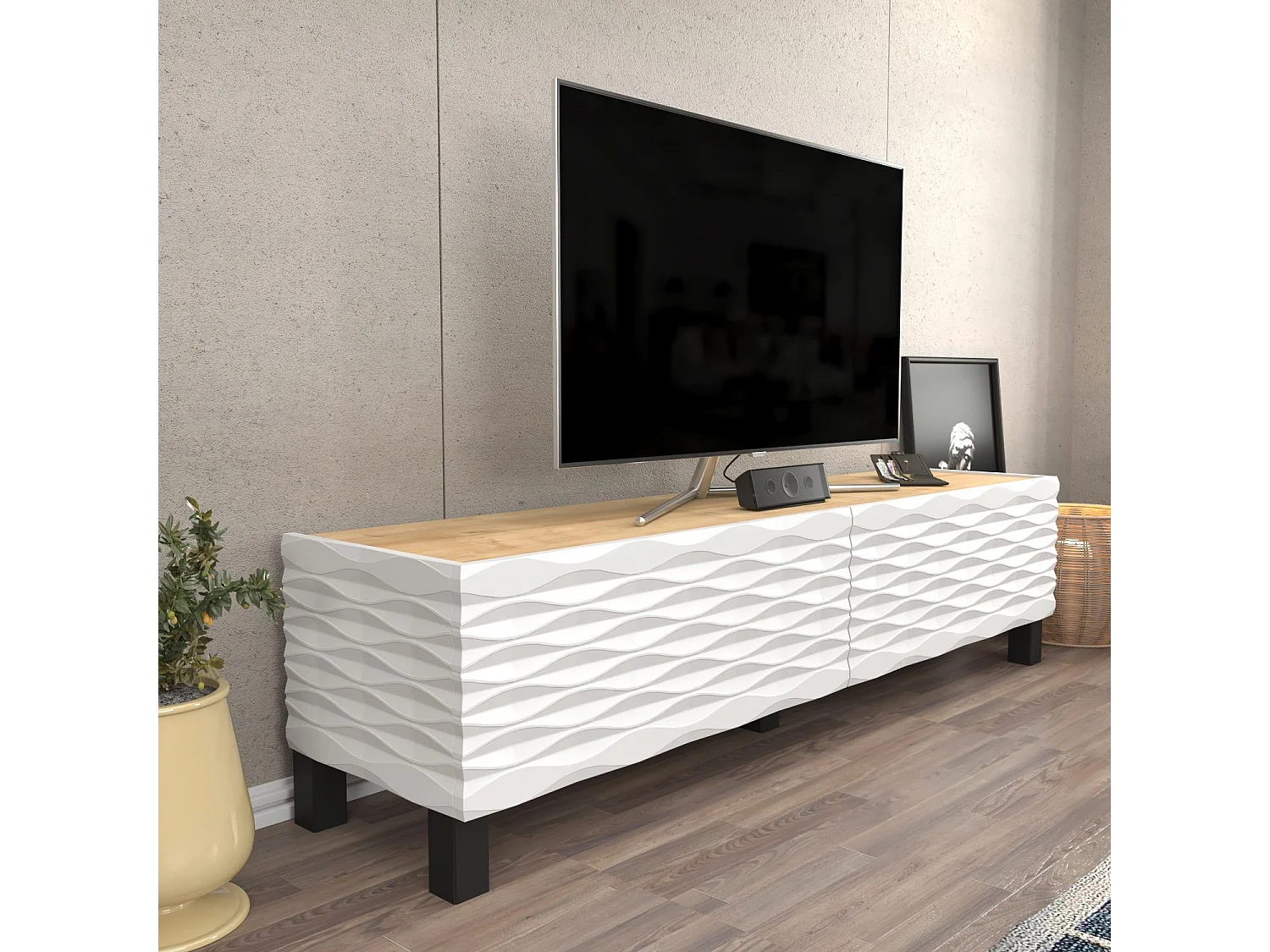 Traditionele tv-standaard, saffier en wit, 149,2 x 35 x 38 cm | 100% gemelamineerde spaanplaat, 18 mm dik | Stijlvolle opbergoplossing voor woonkamers