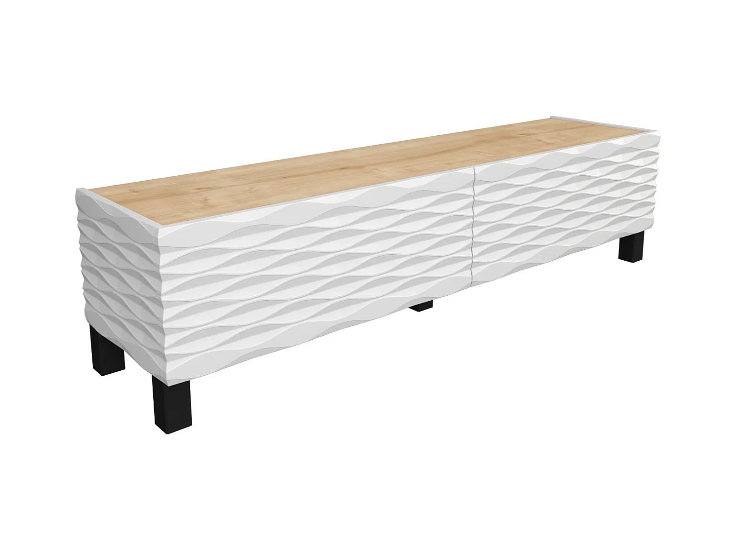Meuble TV design 2 portes basculantes Vanoise 149cm Blanc et Chêne clair