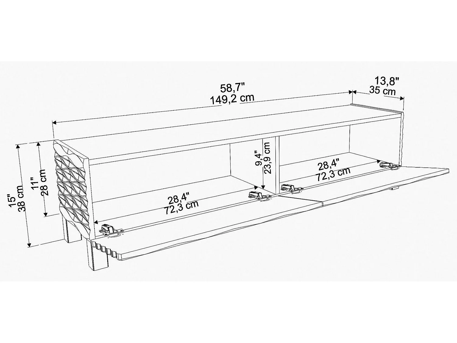 Traditioneller TV-Ständer, Saphir und Weiß, 149,2 x 35 x 38 cm | 100 % melaminbeschichtete Spanplatte, 18 mm dick | Stilvolle Aufbewahrungslösung für das Wohnzimmer